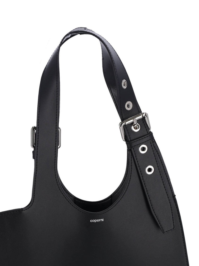 Coperni Heart-Shaped Black Calf Leather Tote With Adjustable Handle