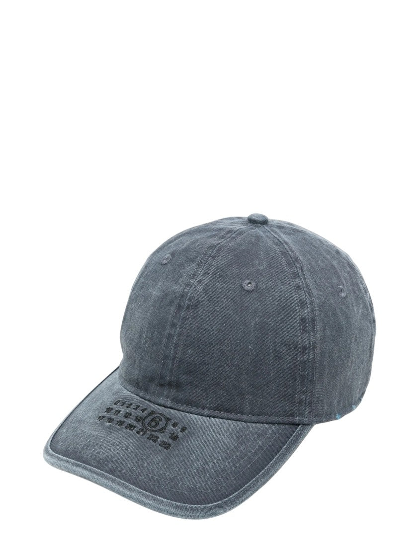 Mm6 By Maison Margiela Washed Navy Blue Baseball Cap With Embroidered Details