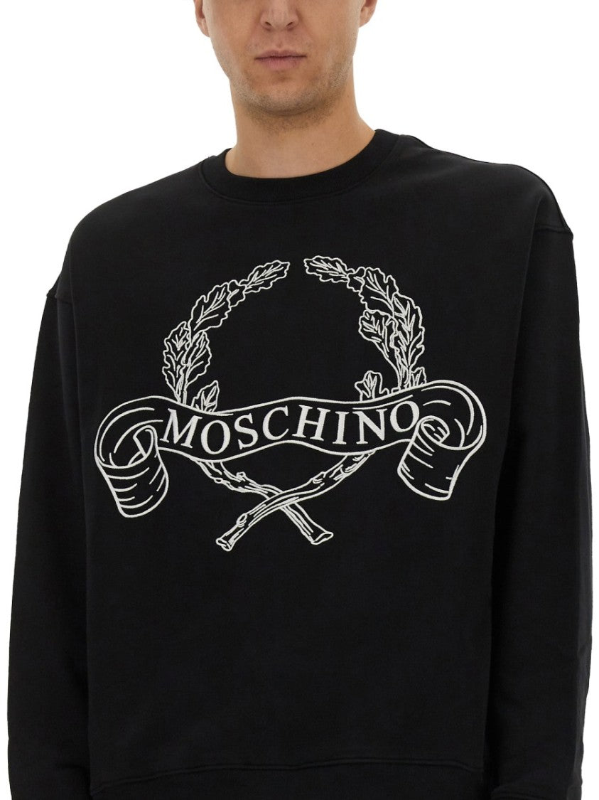 Moschino Black Sweatshirt With Laurel Crown Logo Embroidery