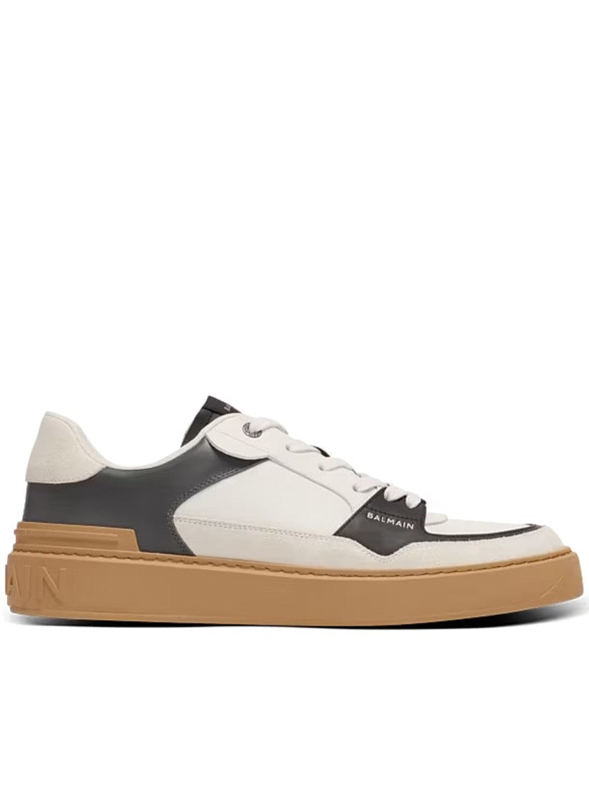 Balmain Tan Low Top B-Court Leather Sneakers