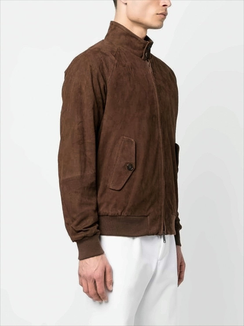 Baracuta Brown Suede Leather Bomber Jacket With Classic Details