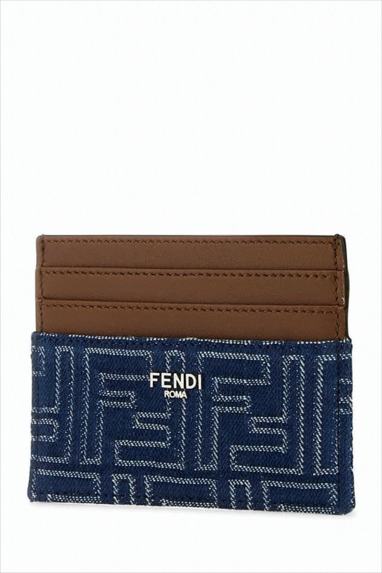 Fendi Geometric Design Cardholder In Brown Calf Leather