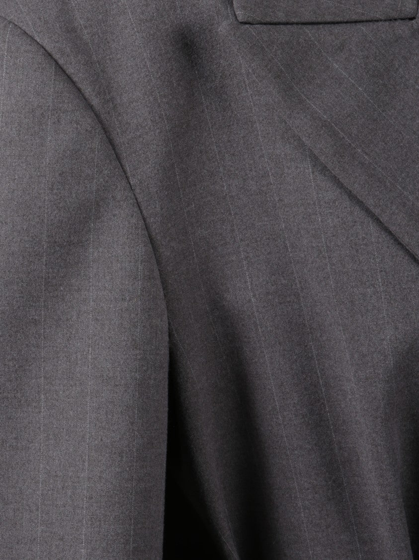 The Nina Studio Pinstripe Belted Coat With Peak Lapels And Tailored Silhouette