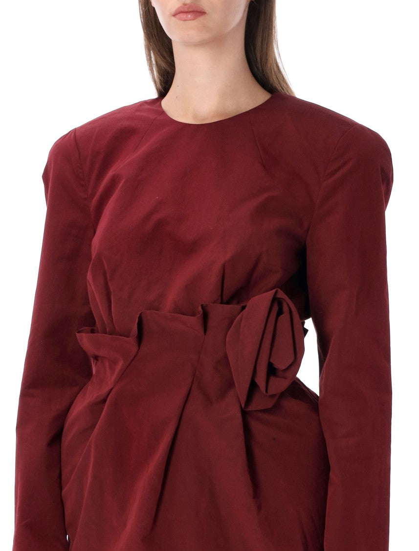 Magda Butrym Sculptural Padded-Shoulder Rose Mini Dress