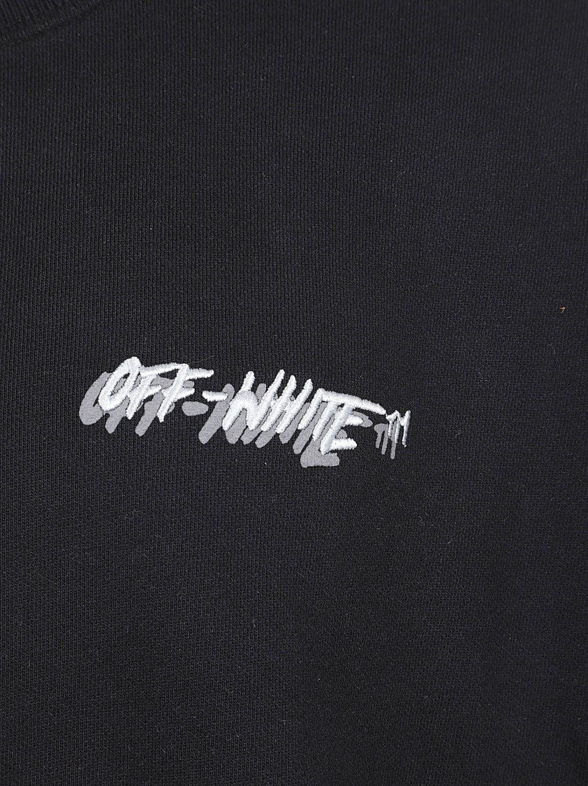 Off-White Crewneck Black Sweatshirt With Embroidered Logo