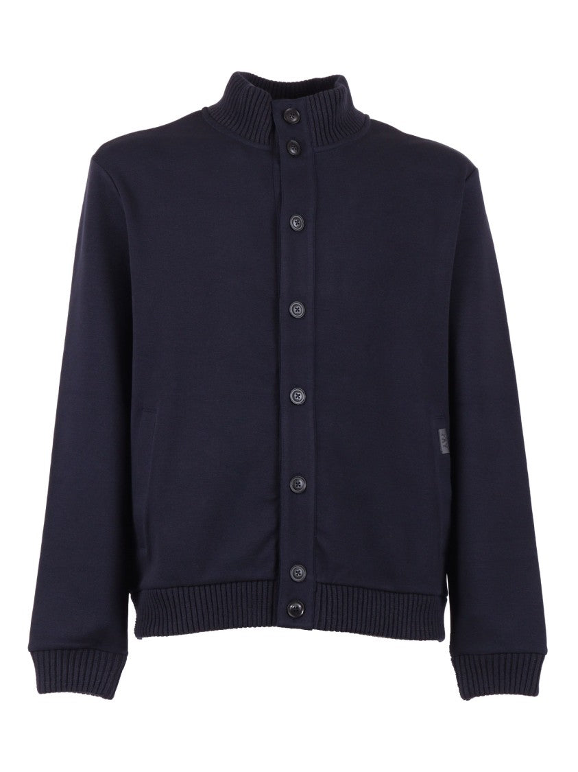 Fay Button Up Ribbed Sweatshirt Jacket