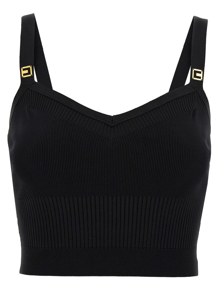 Elisabetta Franchi Ribbed Knit Top With Sweetheart Neckline