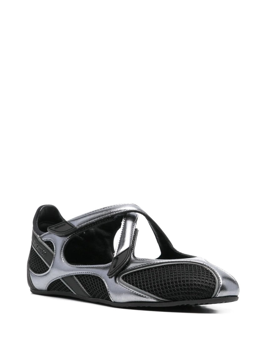The Attico Floor01 Futuristic Mesh Overlaid Flats - Black/Silver