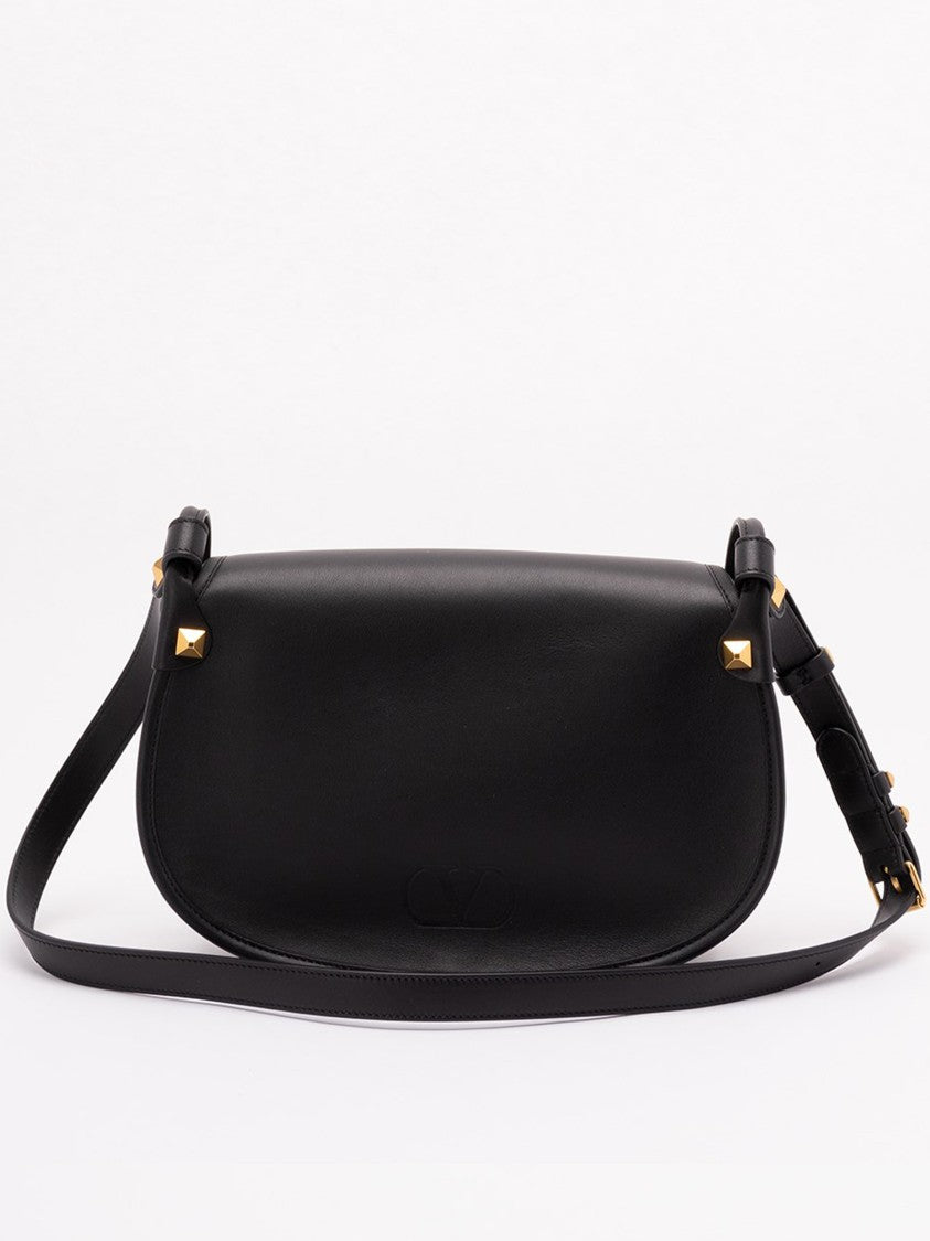 Valentino Black Curved Leather Pyramid Stud Bag