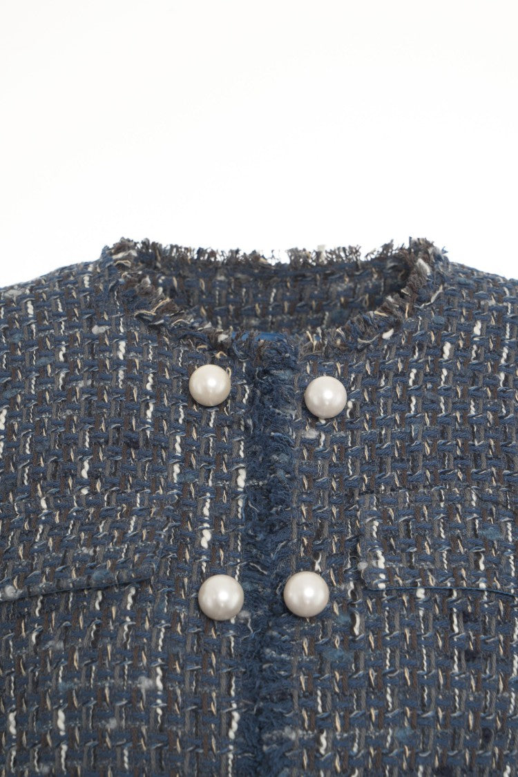 Liu Jo Cropped Bouclé Blazer With Frayed Edges