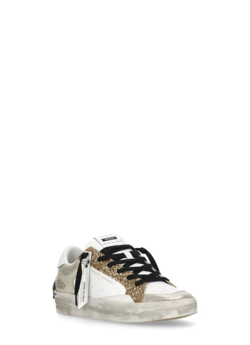 Crime London White Sk8 Deluxe Gold Strass Sneakers
