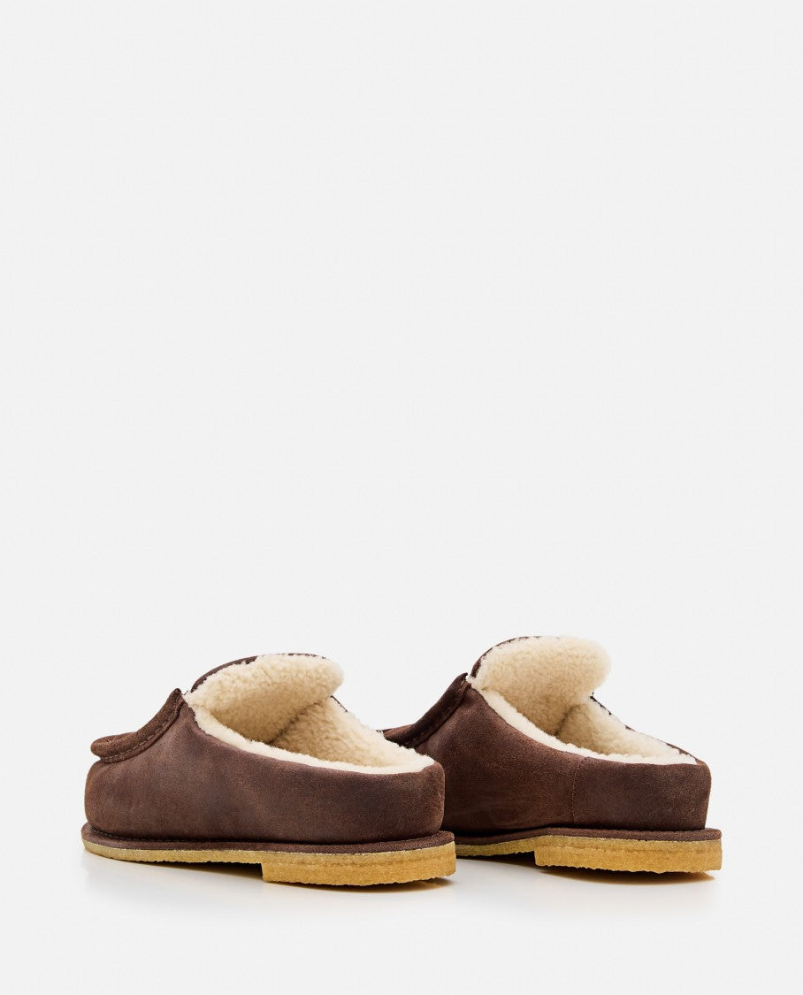 J. W. Anderson Brown Suede Mules With Cozy Fur Interior And Embossed Seams