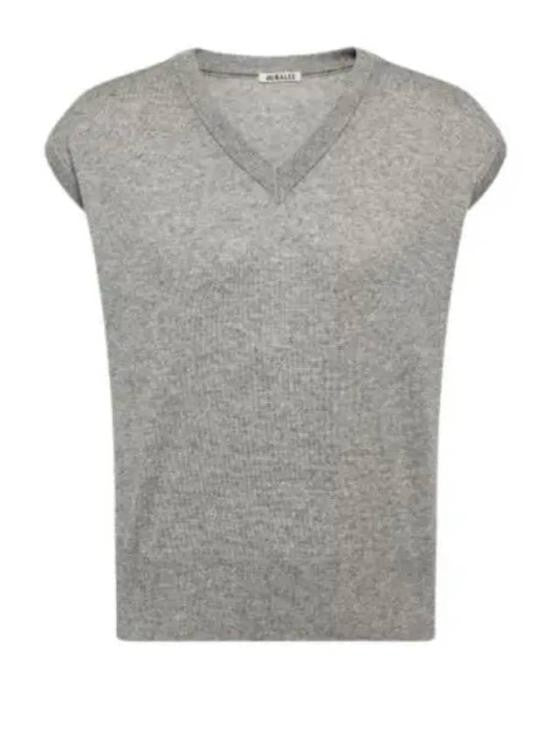 Auralee Heathered Grey Cashmere-Silk Knit Vest