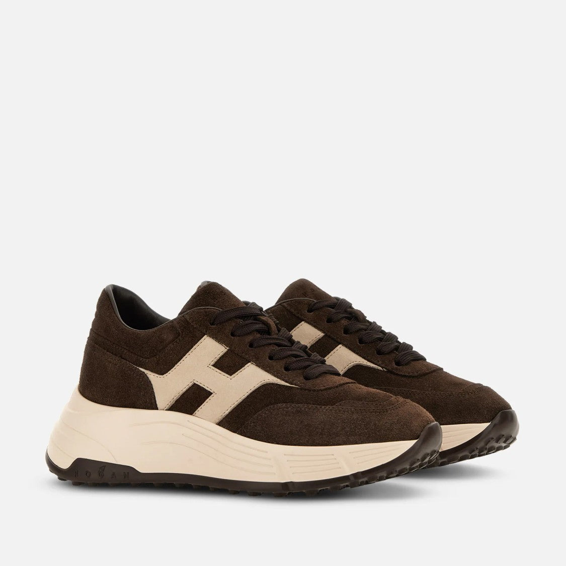 Hogan Dark Brown Suede Chunky-Sole Sneakers