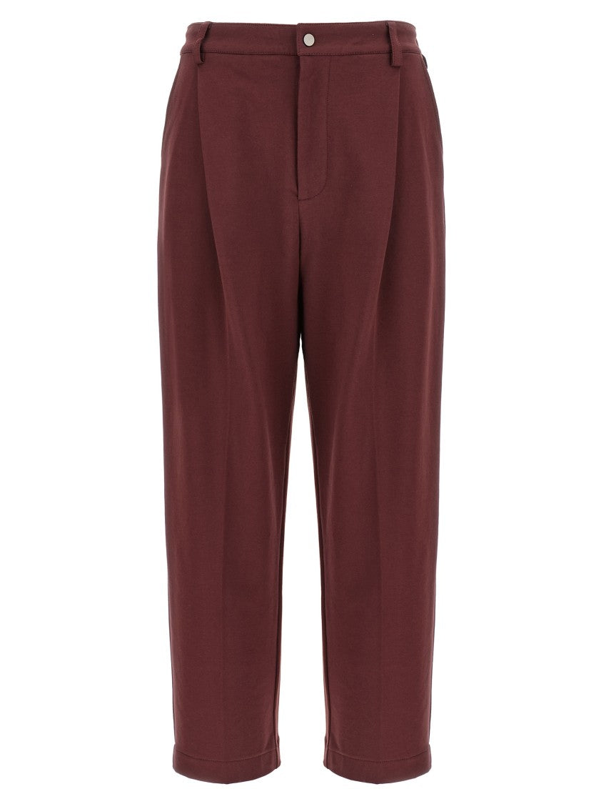 Brunello Cucinelli Burgundy Crop Pants With Elastic Waistband