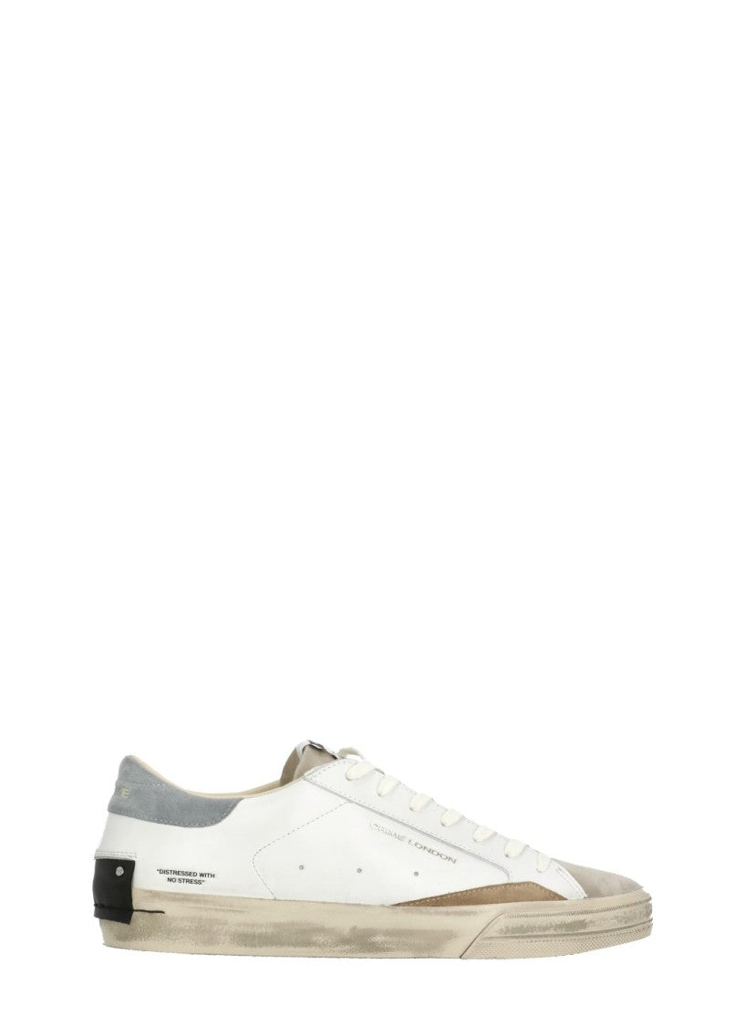 Crime London White Distressed Lo Suede Sneakers