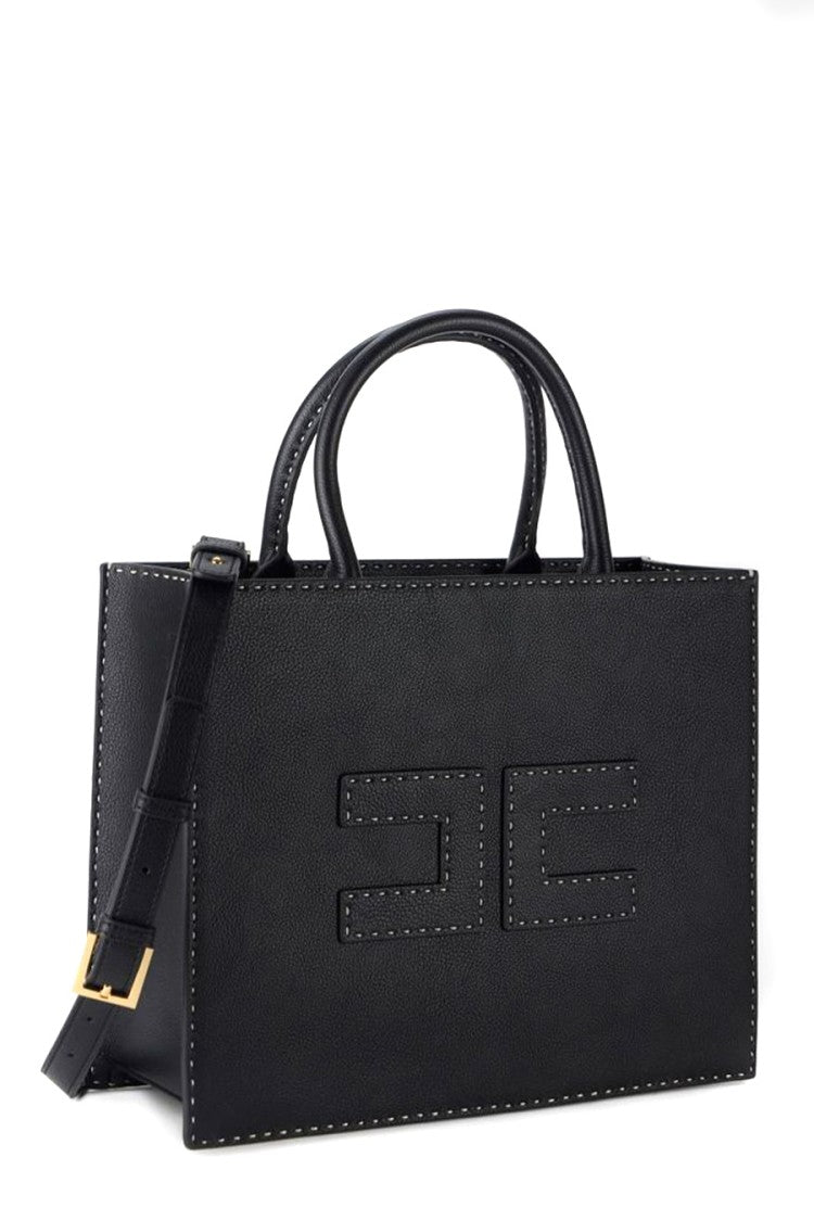 Elisabetta Franchi Structured Black Handbag With Contrasting Stitching And Dual Handles