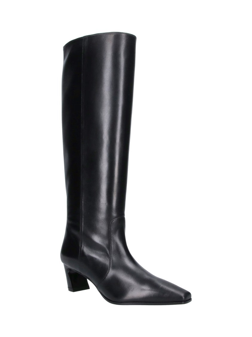 Stuart Weitzman Black Stassi 50 Lambskin Sculptural Tall Boots