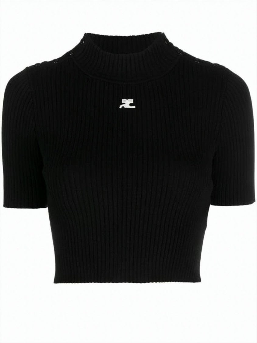Courrèges Fitted Ribbed Knit Crop Top With Mock Neckline