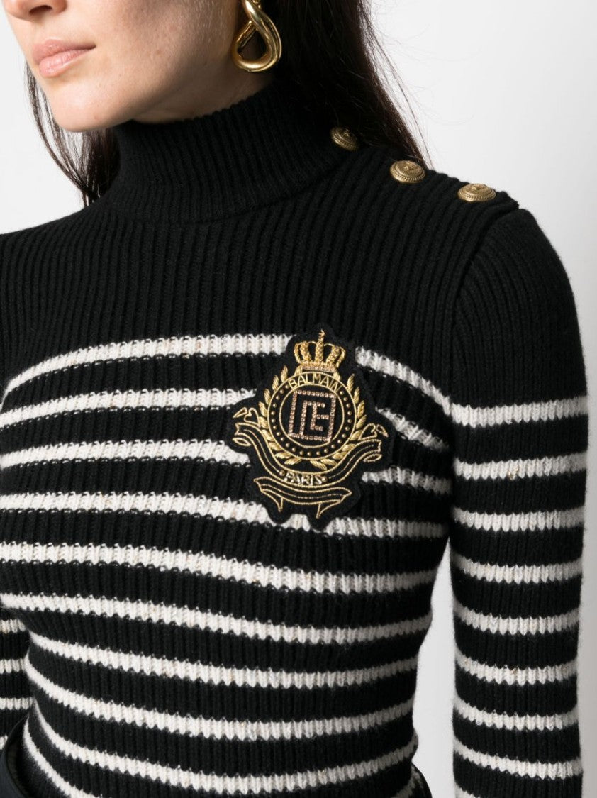 Balmain Ribbed Knit Cashmere Blend Jumper