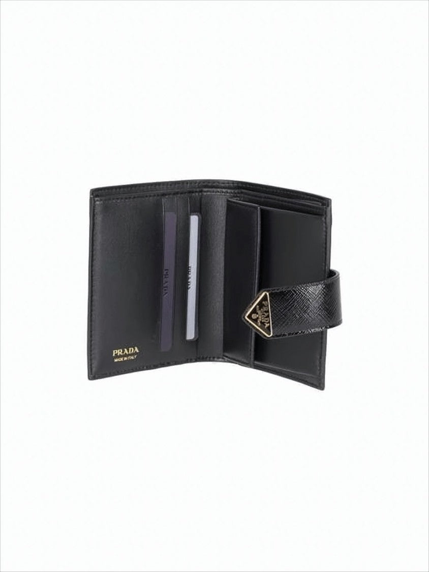 Prada Compact Black Calf Leather Wallet With Triangular Logo
