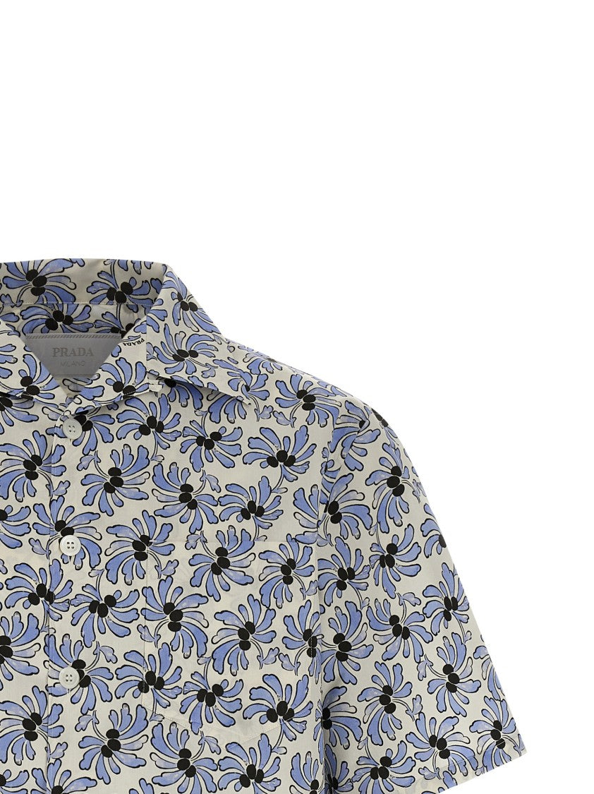 Prada Bowling Style Cotton-Silk Blend Shirt With Floral Print