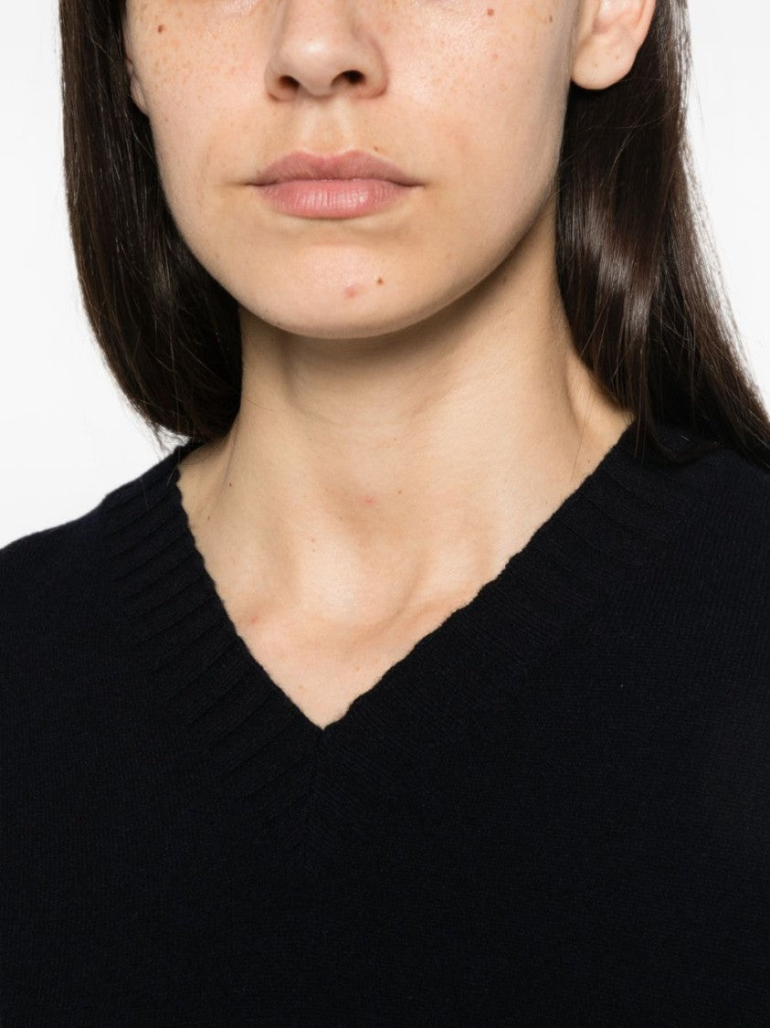 Fabiana Filippi V-Neck Vertical Stitch Knit Sweater