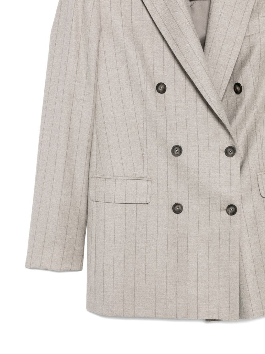 Tagliatore Beige Pinstripe Tailored Dress
