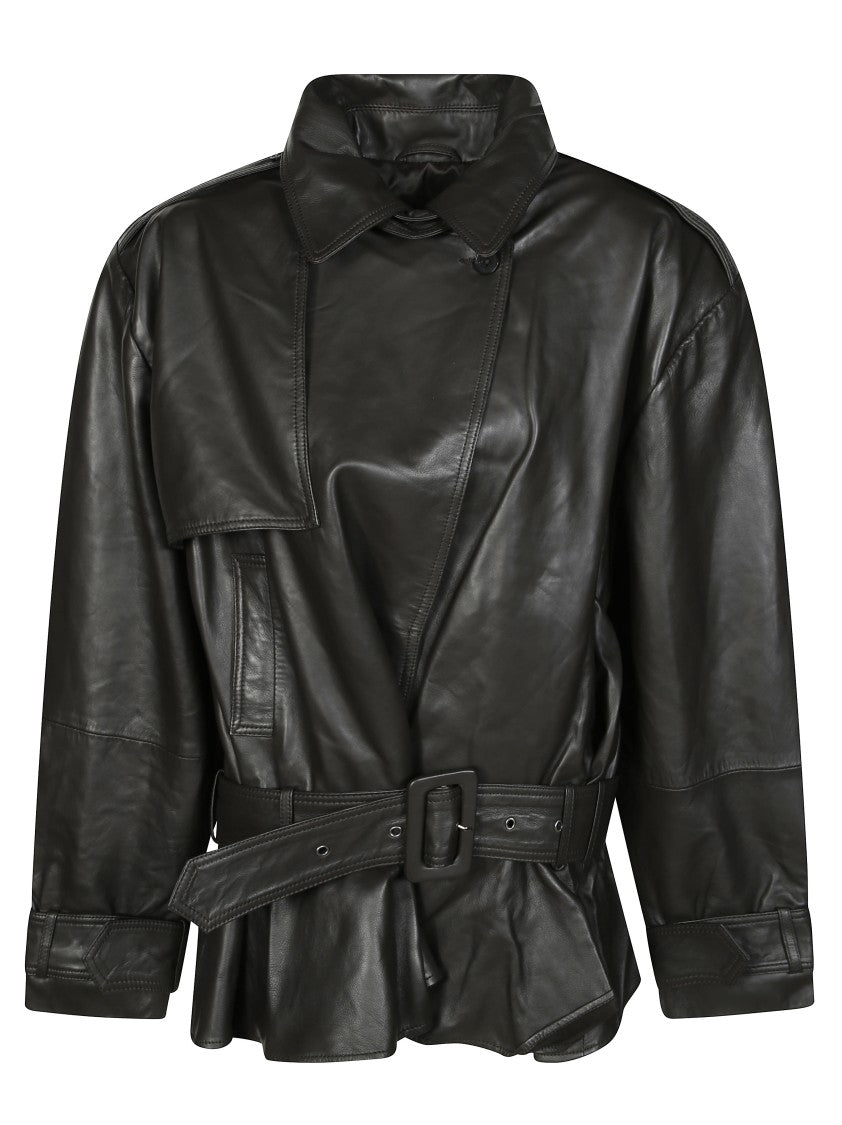 Rotate Peplum Belted Biker Leather Jacket