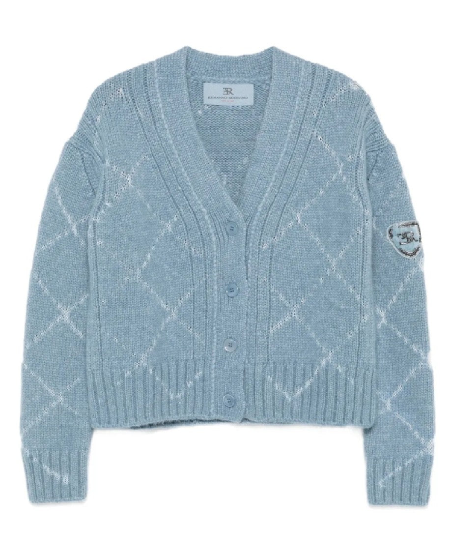 Ermanno Scervino Cropped Blue Knit Cardigan