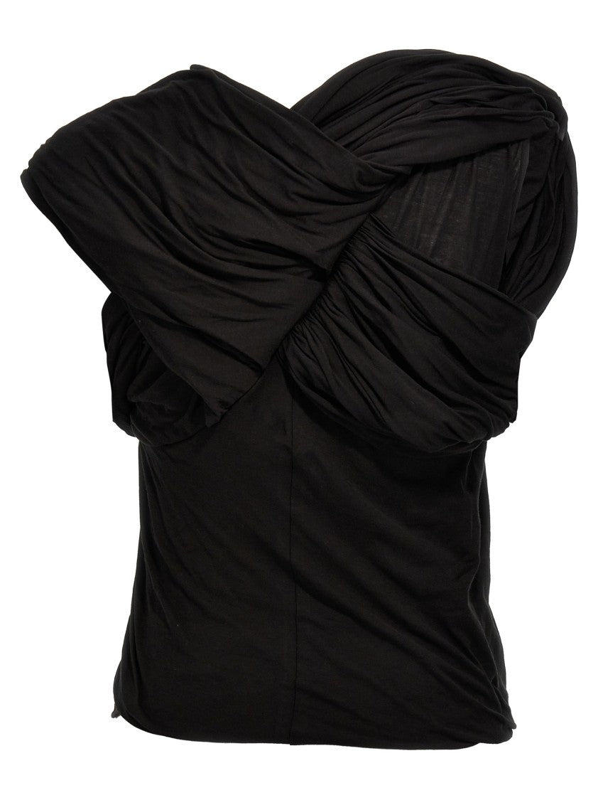 Rick Owens Draped Black Cotton Top With Design