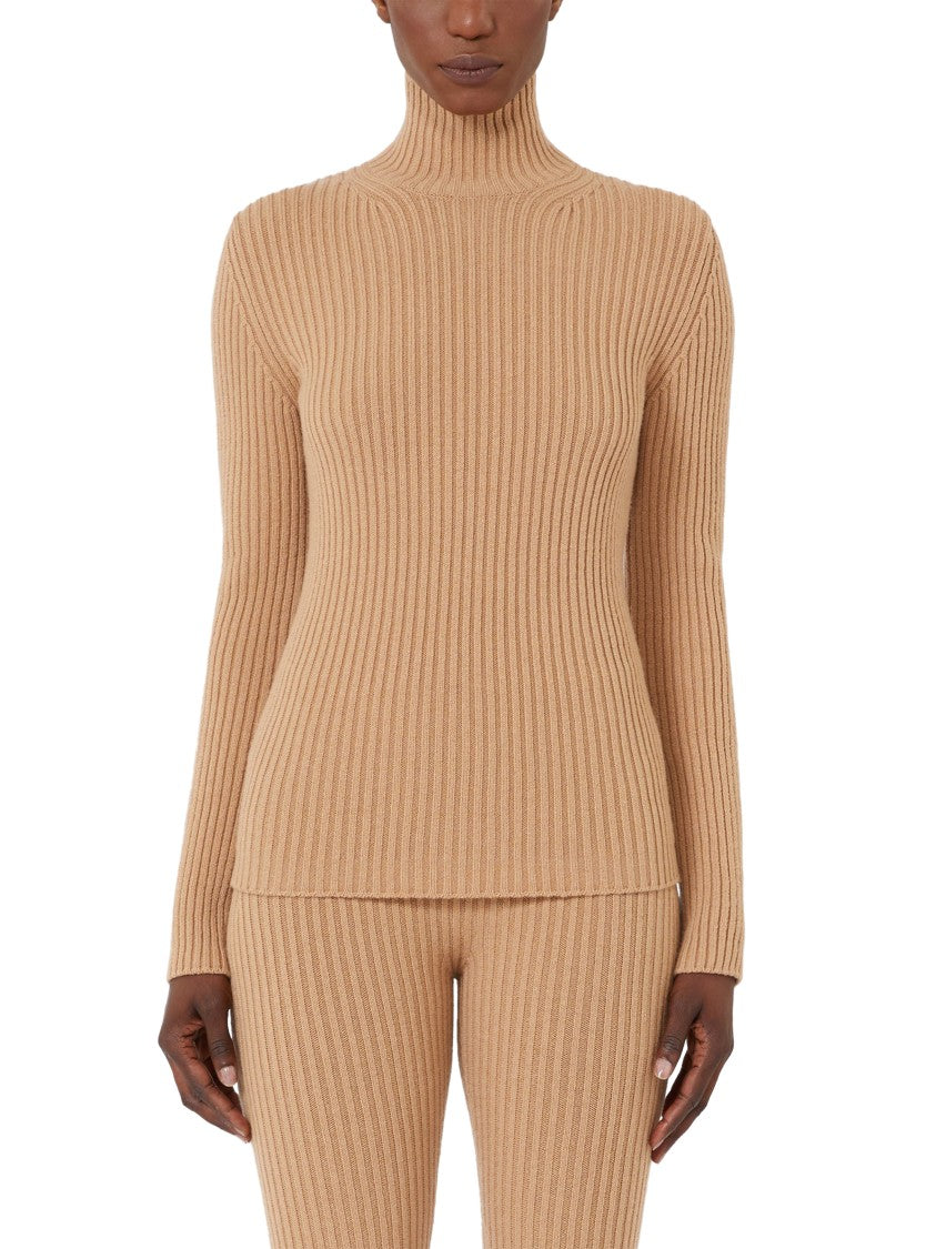 Max Mara Classic Brown Knit Sweater With Ribbed Details