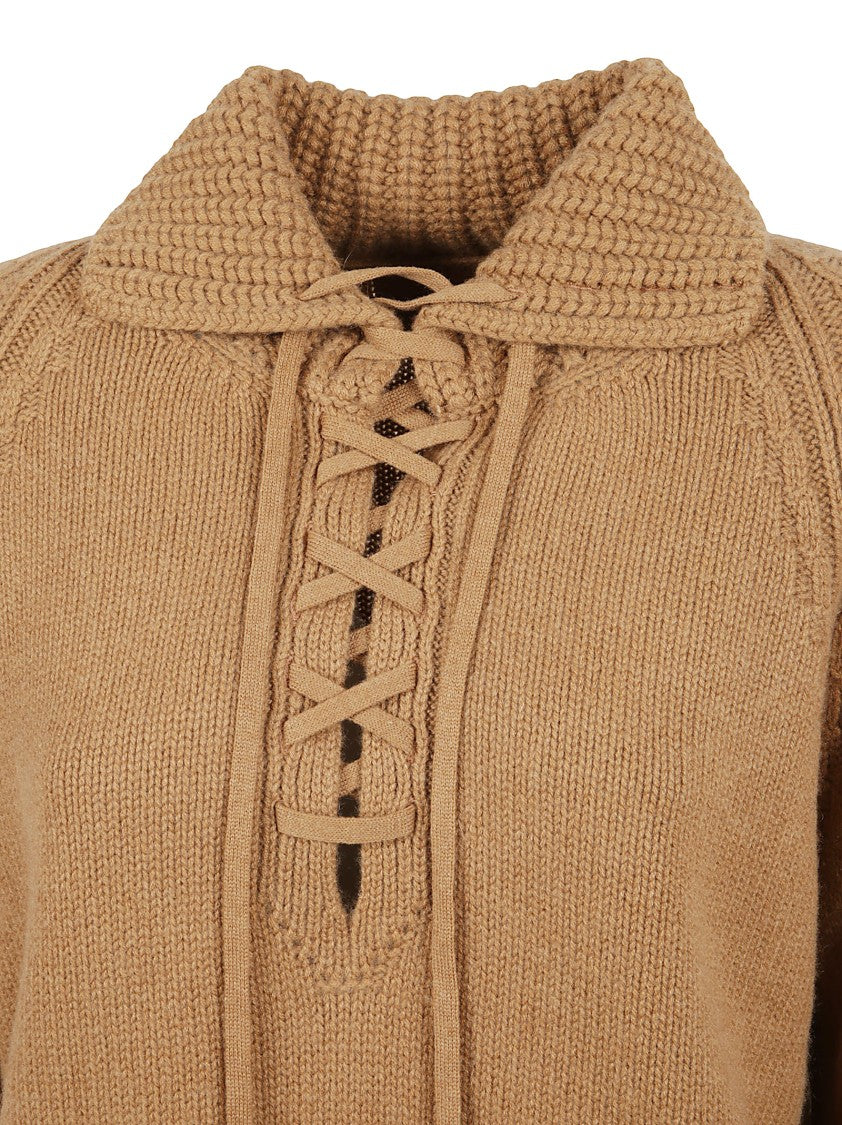 Ermanno Scervino V-Neck Cashmere Sweater With Lace Detail