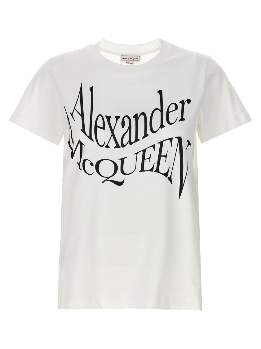Mcqueen White Cotton T-Shirt With Front Logo Print