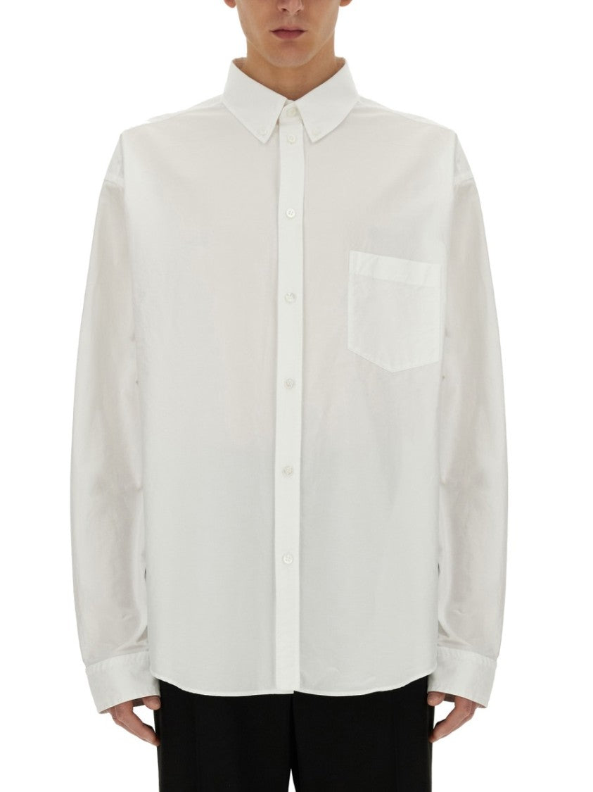 Balenciaga Relaxed Fit White Cotton Shirt With Classic Collar