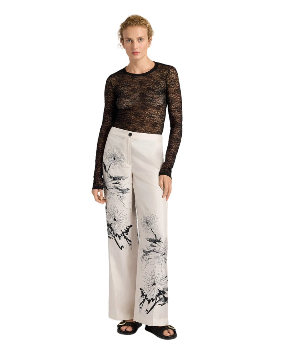 Momonì Placed Floral Print Silk Twill Wide-Leg Pants