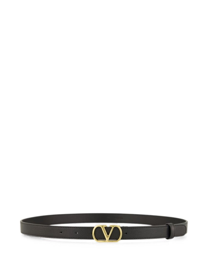 Valentino Garavani Narrow Smooth Leather Belt With Gold-Tone V Buckle