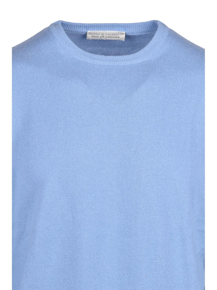 Filippo De Laurentiis Light Blue Merino Wool-Blend Crewneck Sweater