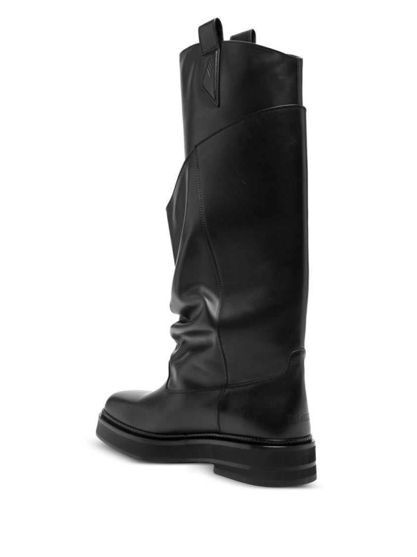 The Attico Black Mid-Calf Leather Rounded Square Toe Boots