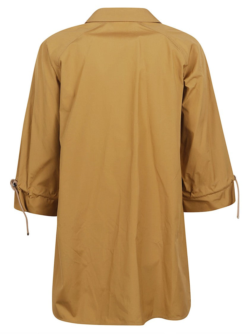 Max Mara Relaxed Fit Brown Cotton Shirt With 3/4 Sleeves And Classic Collar