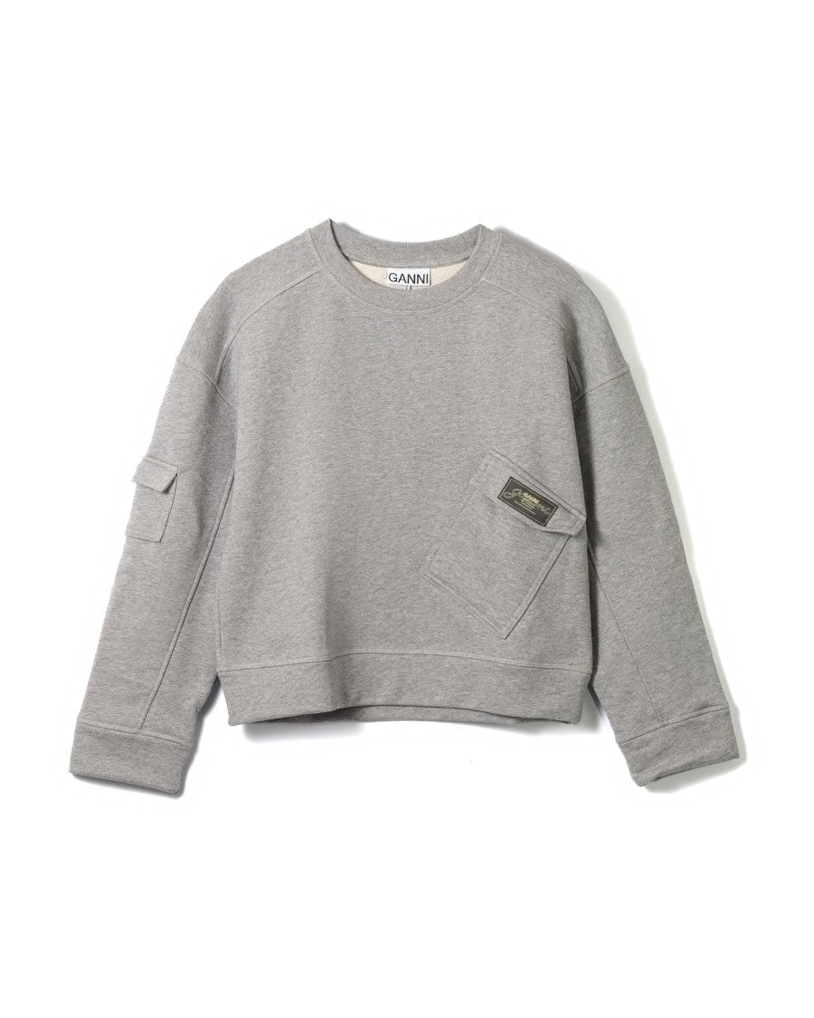 Ganni Asymmetrical Pocket Gray Oversized Sweatshirt