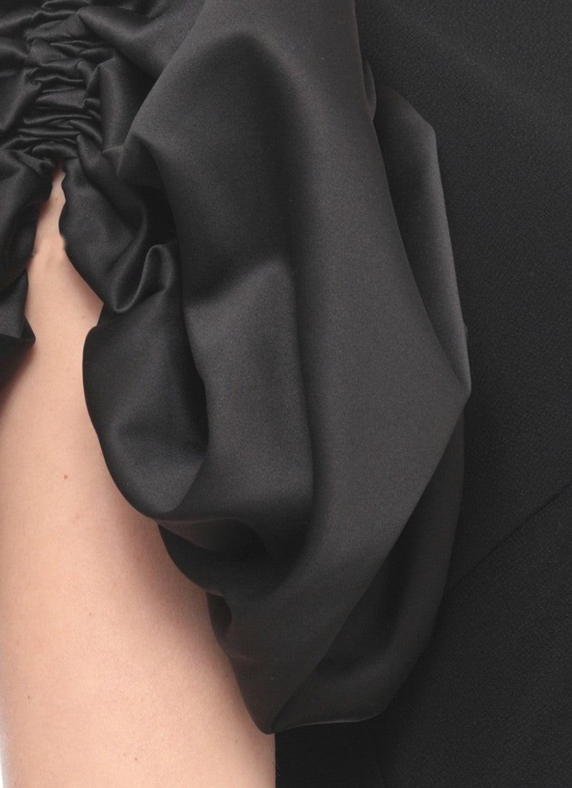 Rotate Draped Midi Puff Dress With Ballon Sleeves