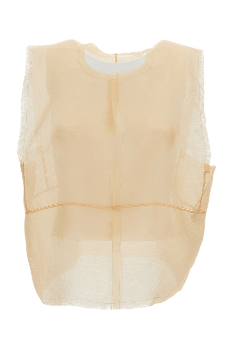 Hui Beige Sheer Geometric Embroidered Silk Tank Top
