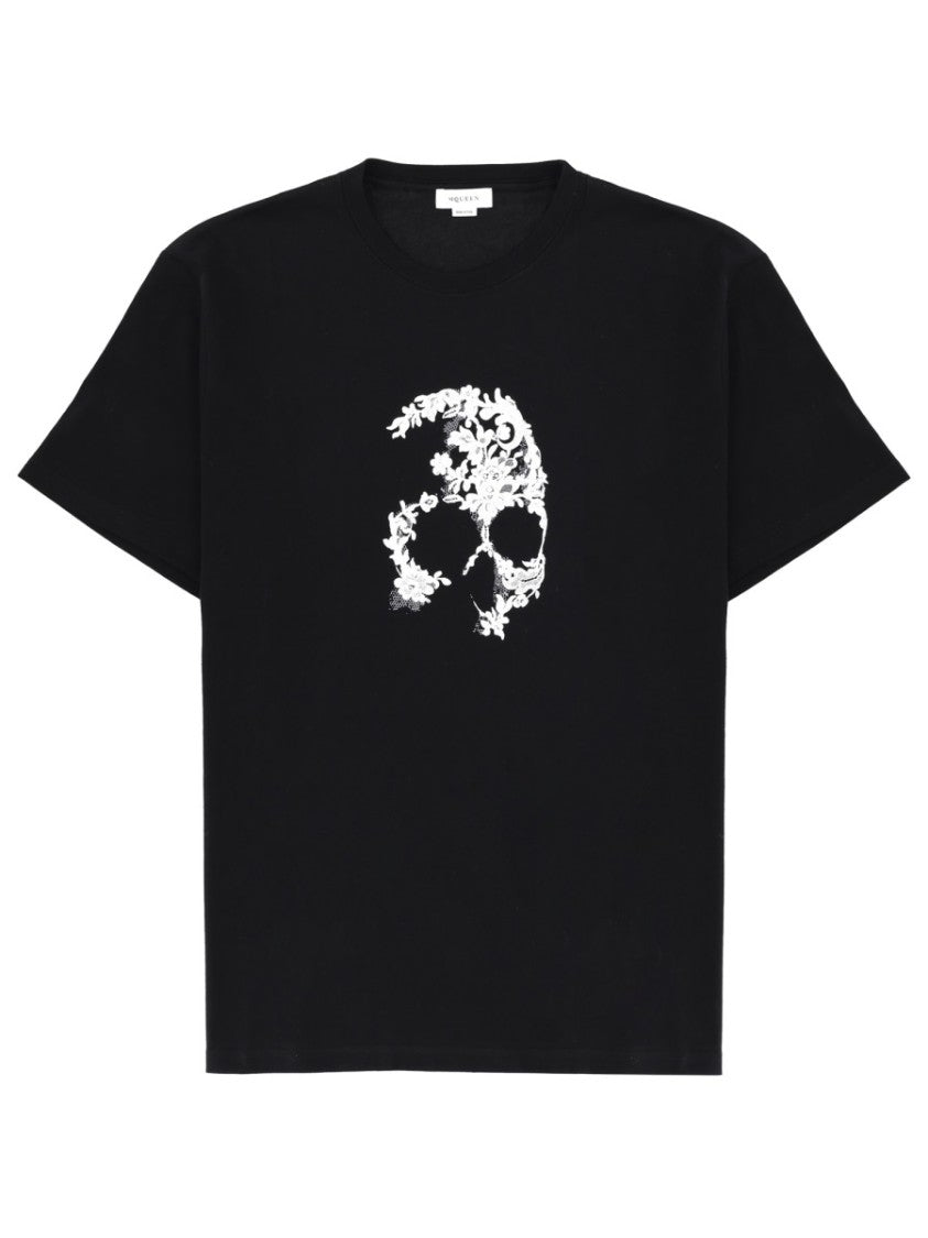 Alexander Mcqueen Black Skull Motif Cotton T-Shirt