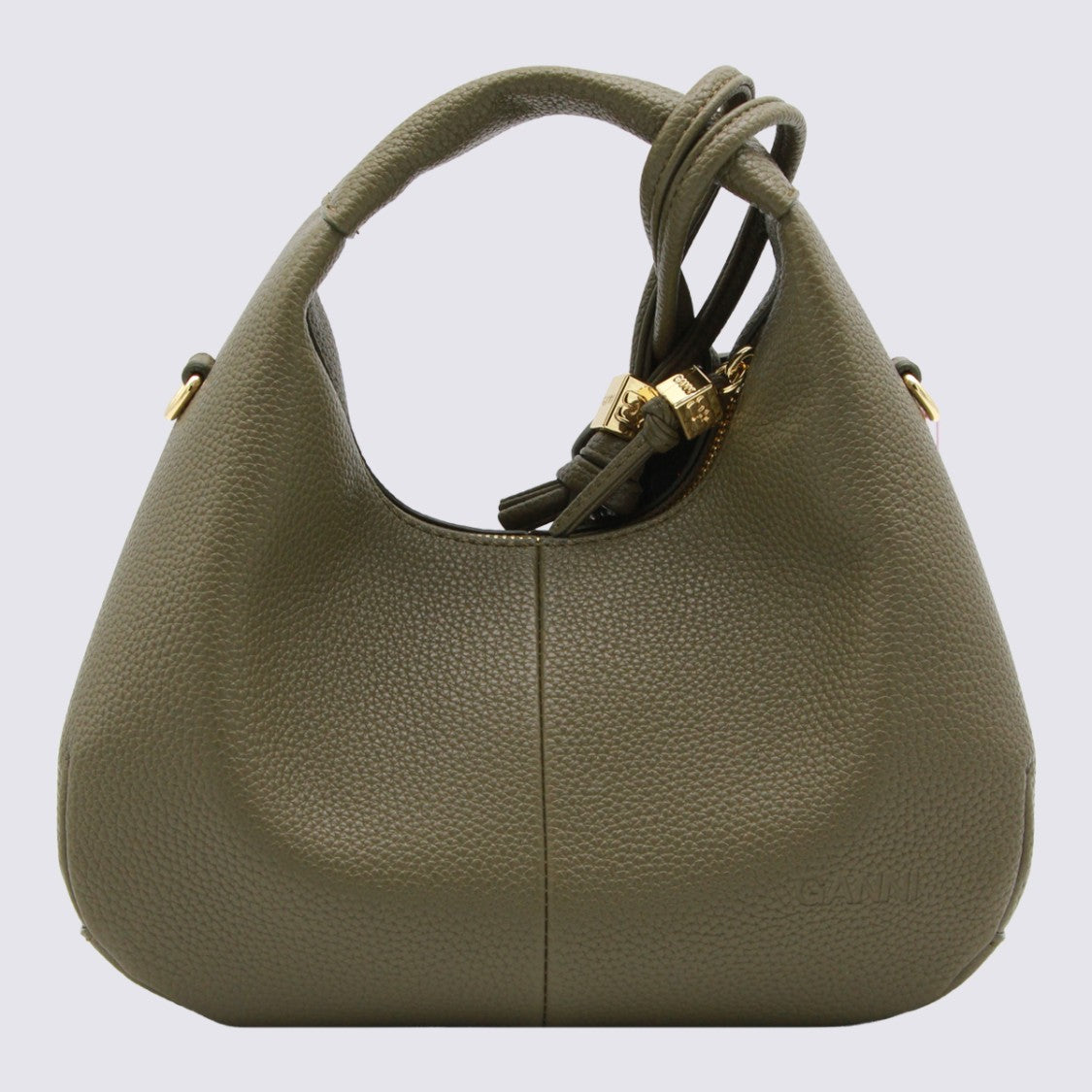 Ganni Structured Handbag With Textured Finish And Decorative Emblem