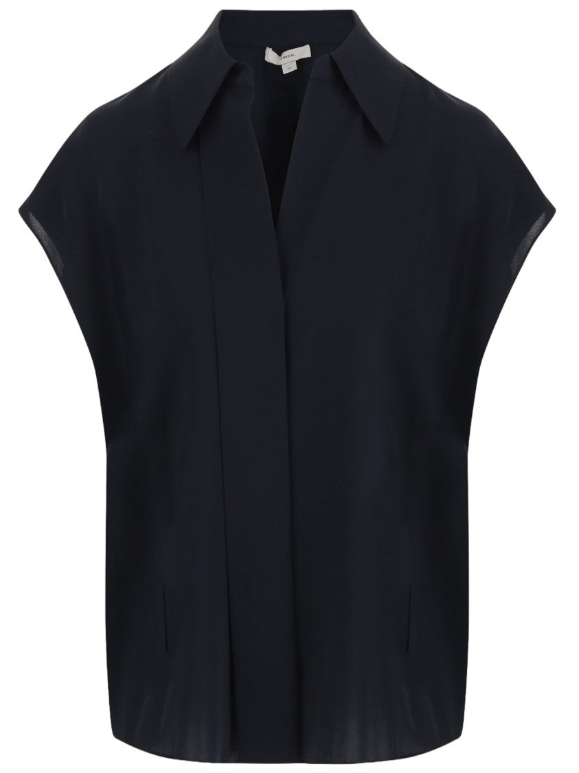 Vince Dark Navy Stretch Silk Blouse