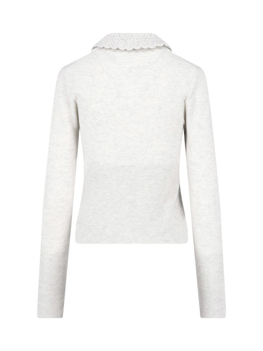 Chloé Grey Wool Cardigan With Crochet Collar And Button Closure