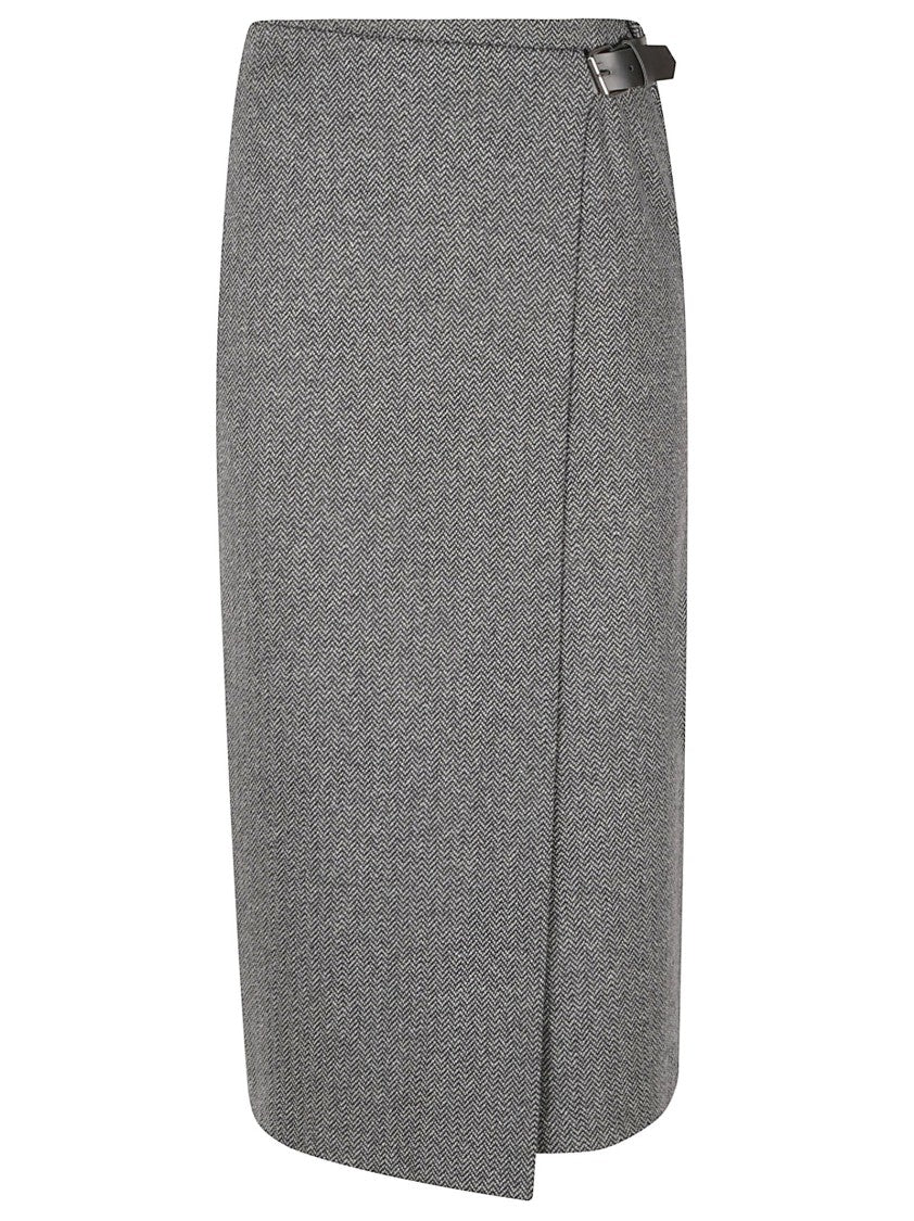 Max Mara Knee-Length Herringbone Skirt With Leather Belt