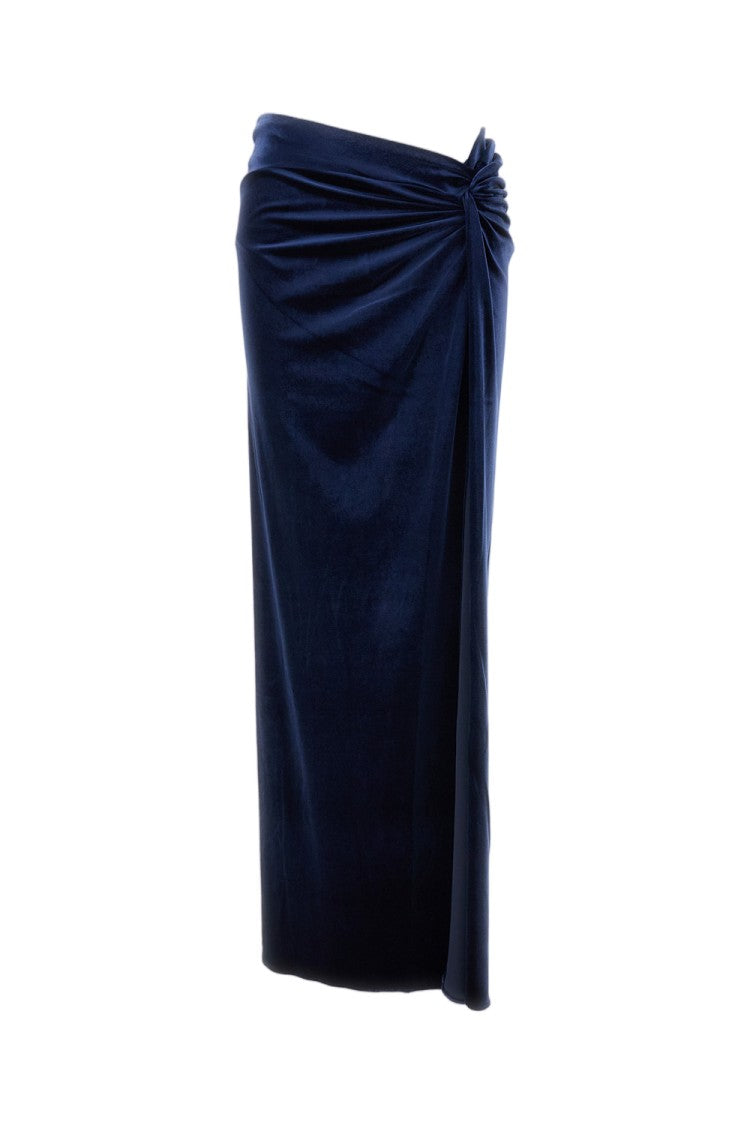The Andamane Blue Zohra Twist Detail Velvety Stretch Maxi Skirt