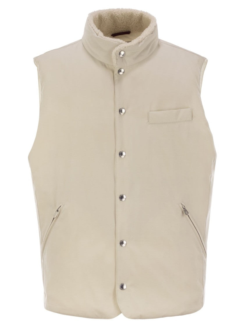 Brunello Cucinelli Sleeveless Down Jacket With Sheepskin Collar